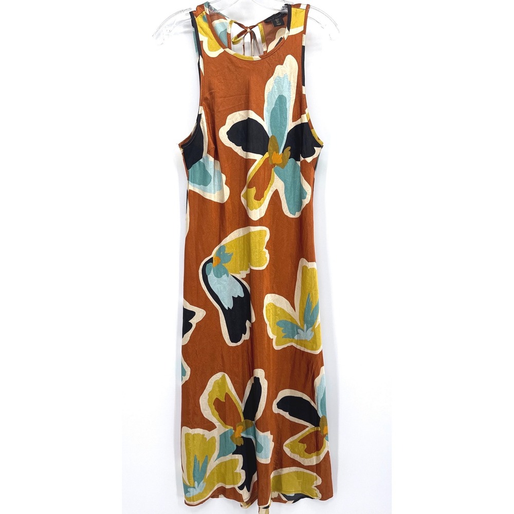 House of Harlow‎ 1960 Slinky Slip Maxi Dress Sz L Rust Brown Floral Sleeveless
